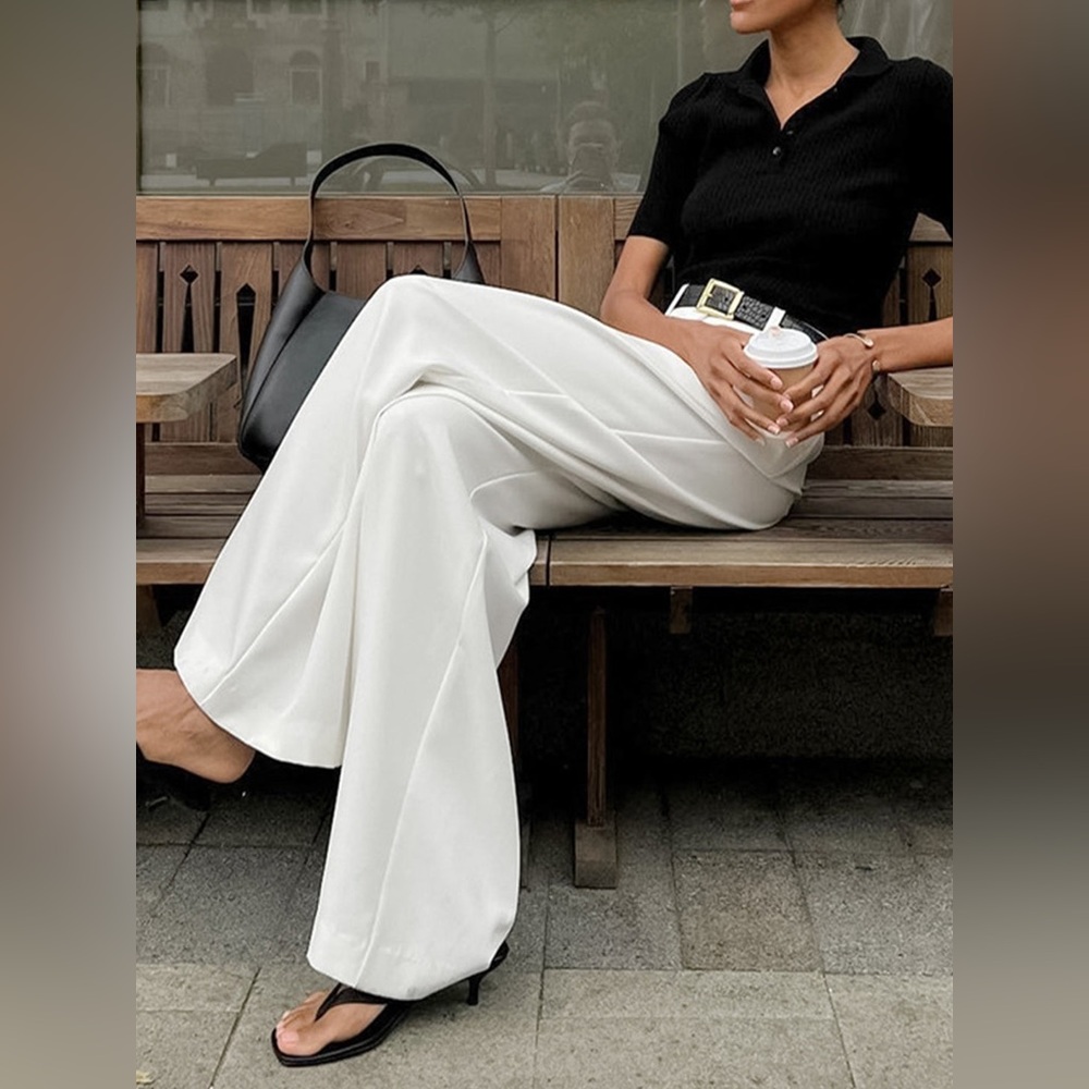Commense Wide Leg High-Waist White Trousers - Picture 2 of 3